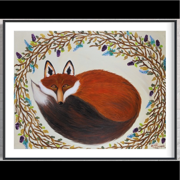 Fine Art by Aren Dummer Other - Briar Fox Giclée Fine Art Print of Oil Painting Nest Blackberry Earthy Wildlife
